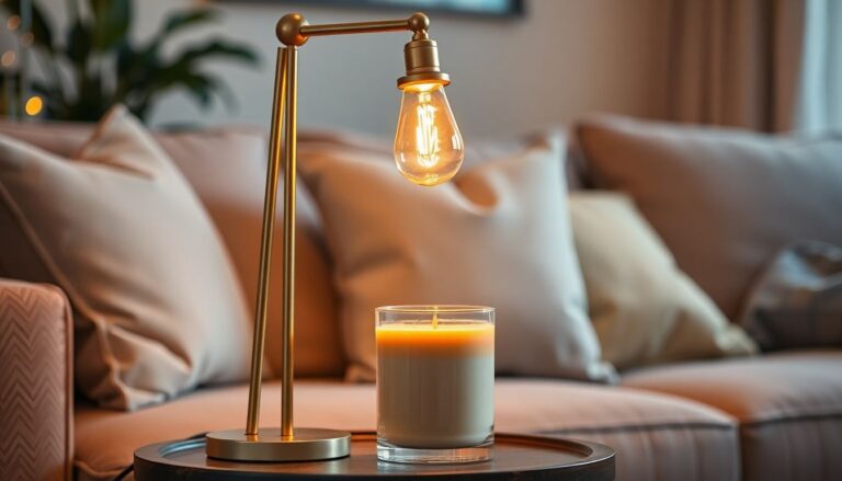 Candle warmer lamp with halogen bulb melting jar candle wax without flame in cozy living room